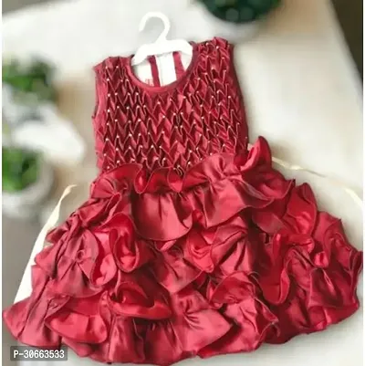 Stylish Red Satin Printed Frocks For Girl-thumb0