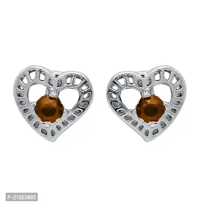 Mahi with Swarovski Elements Brown Stylized Heart Rhodium Plated Earring for Women ER1194139RBro
