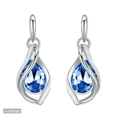 Mahi Rhodium Plated Majestic Water Drop Montana Blue Earrings with Crystal Stones ER1193696RMBlu-thumb0