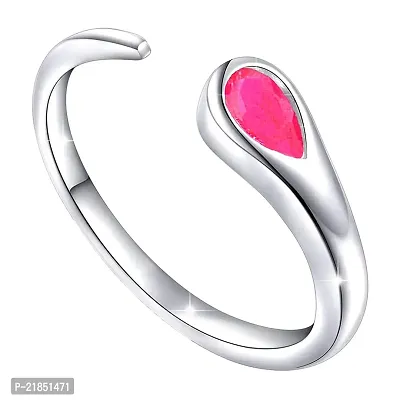 Mahi Rhodium Plated Glorious Solitaire Pink Ruby Open Wrap Adjustable Finger Ring for Women (FR1103043RPin)