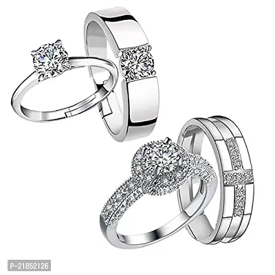 Mahi Combo of Solitaire Proposal Adjustable Couple Rings with White Crystals for Men and Women (CO1105211R)