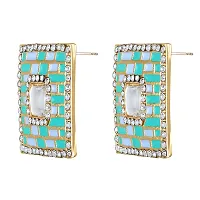 Mahi Squarish Dangler Earrings with Crystals and Dark Green and Light Blue Meenakari Enamel for Women (ER11098151GDGre)-thumb3