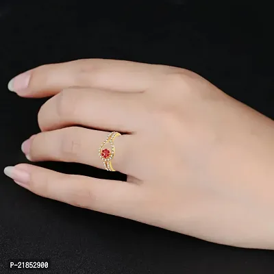 Mahi Beautiful Solitaire Crystal and Ruby Stone Adjustable Finger Ring for Girls and Women (FR1103152GRed)-thumb2