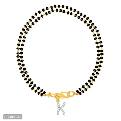 Mahi Dual Chain 'K' Alphabet Initial Mangalsutra Bracelet with Beads and Cubic Zirconia for Women (BR1100500G)