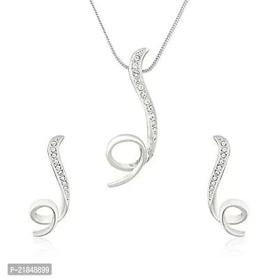 Mahi Rhodium Plated Shinning Loop Pendant Set with White Crystals for Women NL1101763RWhi