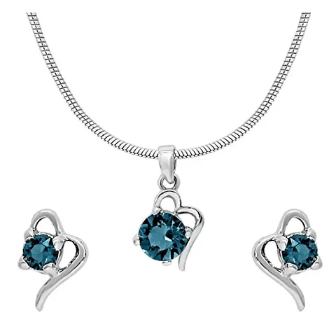 Mahi with Swarovski Crystals Dark Victorian Heart Plated Pendant Set for Women (NL1104141RCDBlu)