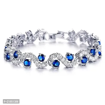 Mahi Rhodium Plated Brass Royal Blue Crystals Bracelet for Women-thumb0