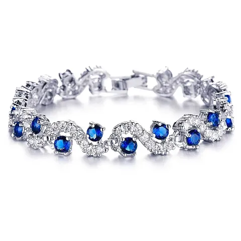 Mahi Rhodium Plated Rich Royal Crystals Bracelet for Women