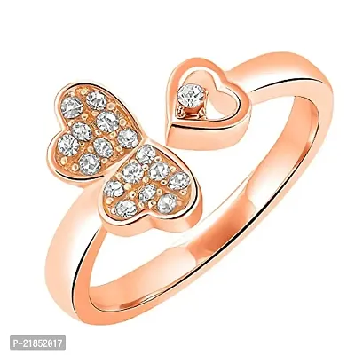 Mahi Tripple Heart Rosegold Plated Adjustable Finger Ring with Crystal for Women (FR1103129ZWhi)-thumb0