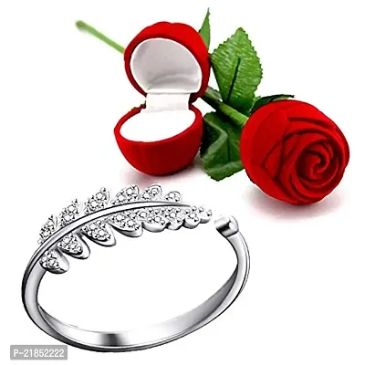 Mahi Valentine Gift Cute Leafy Adjustable Crystal Finger Ring with Rose Box for Girls and Women FR5103058RWhiBx-thumb0