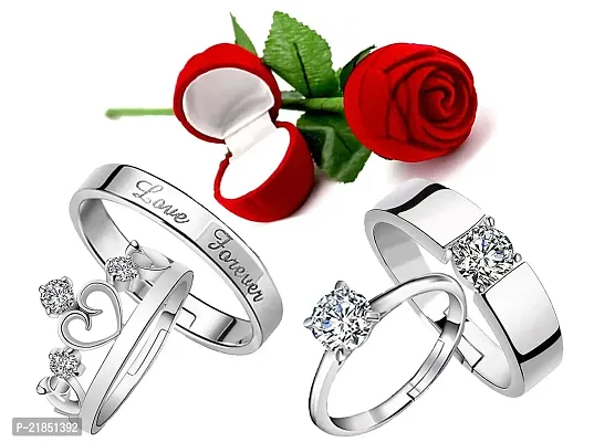 Mahi Valentine Gift Cubic Zirconia Couple Ring Set with Rose Box for Couple FRCO1103083RBx