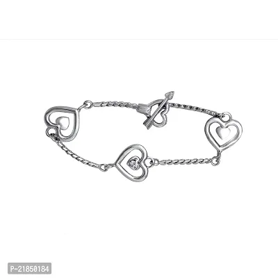 Mahi Valentine Crystal White Three Heart Rhodium Plated Bracelet for Women BR1100255R-thumb0