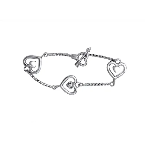 Mahi Valentine Crystal Three Heart Plated Bracelet for Women BR1100255R