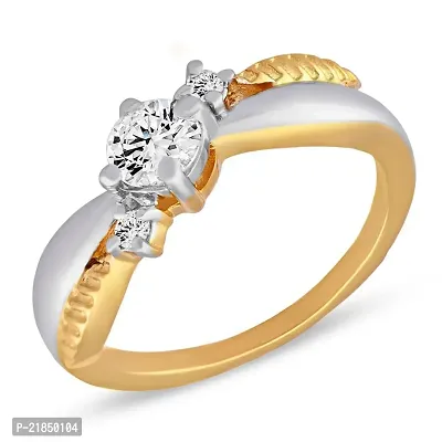Mahi with Swarovski Zirconia Solitaire Leaf Gold and Rhodium Dual Tone Finger Ring for Women FR1105042M14