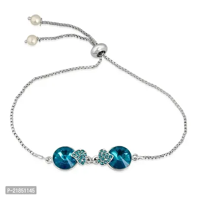 Mahi Rhodium Plated Designer Adjustable Bracelet with crystal for Girls and Women BR1100390RABlu-thumb0