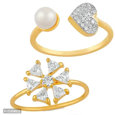 Mahi Gold Plated Combo of 2 Immense Love Finger Rings with Cubic Zirconia and Artificial Pearl CO1104754G