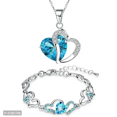 Mahi Valentine Gift Combo of Heart Bracelet and Pendant of Alloy with Blue Crystal CO1105093R-thumb0