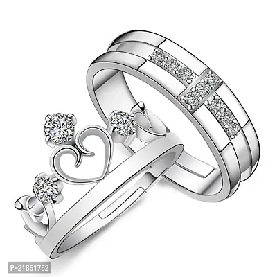 Mahi Valentine Gift Proposal Cross and Crown Couple Ring Set with Cubic Zirconia for Men  Women (FRCO1103032RC)