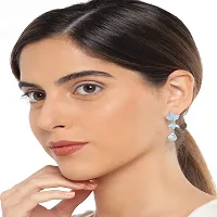 Mahi Rhodium Plated Classic Designer mint blue crystals dangler earrings for girls and women ER1109546R-thumb1