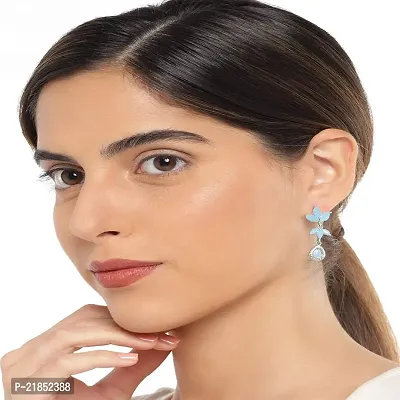 Mahi Rhodium Plated Classic Designer mint blue crystals dangler earrings for girls and women ER1109546R-thumb2