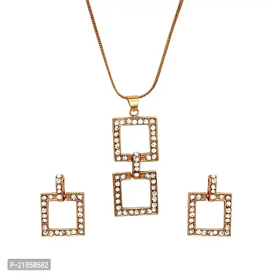 Mahi Crystal White Square Gold Plated Pendant Set for Women NL4101116G