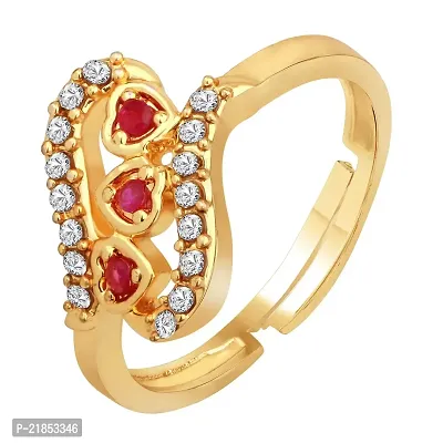 Mahi Beautiful Solitaire Crystal and Ruby Stone Adjustable Finger Ring for Girls and Women (FR1103151GRed)