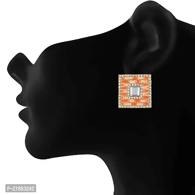 Mahi Squarish Dangler Earrings with Crystals and Orange and Pink Meenakari Enamel for Women (ER11098148GOrg)-thumb2