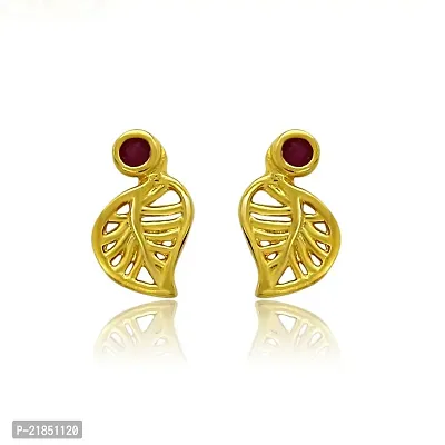 Mahi Exa Collection Ruby Red Leaf Plated Stud Earrings for Women ER6012004G-thumb0