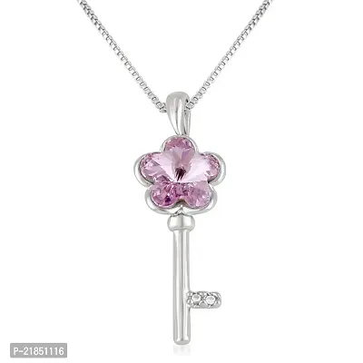 Valentine Gift - Mahi Rhodium Plated Elegant Swarovski Crystal Solitaire Pendant for Girls and Women NL1104356R