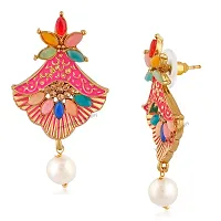 Mahi Meenakari Work Floral Dangler Earrings with Crystal and Artificial Pearl for Womens (ER1109671G)-thumb2