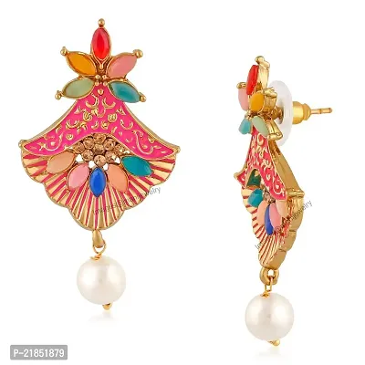 Mahi Meenakari Work Floral Dangler Earrings with Crystal and Artificial Pearl for Womens (ER1109671G)-thumb3