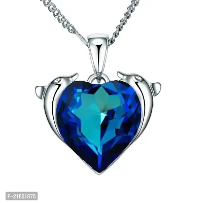 Mahi Heart Dolphino Pendant with Solitaire Montana Blue Crystal for Women (PS1101794RMblu)