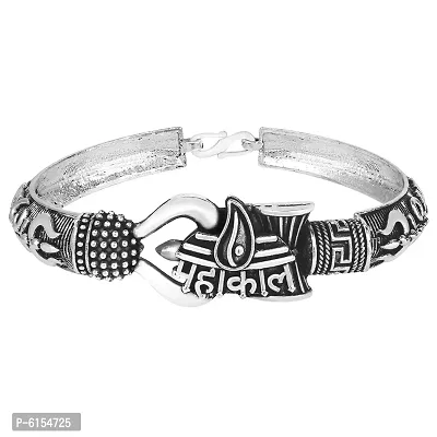 Silver Oxidised Plated Trishul Mahakal Bracelet Kada for Mens