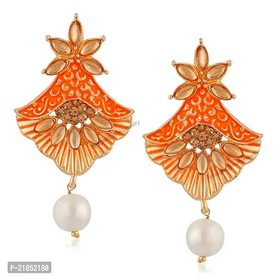 Mahi Meenakari Work Rosegold Plated Floral Dangler Earrings with Crystal and Artificial Pearl for Womens (ER1109675Z)