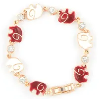 Mahi Crystal Red White Elephant Rose Gold Plated Bracelet for Women BR1100257ZRedWhi-thumb1