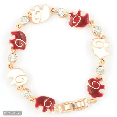 Mahi Crystal Red White Elephant Rose Gold Plated Bracelet for Women BR1100257ZRedWhi-thumb2
