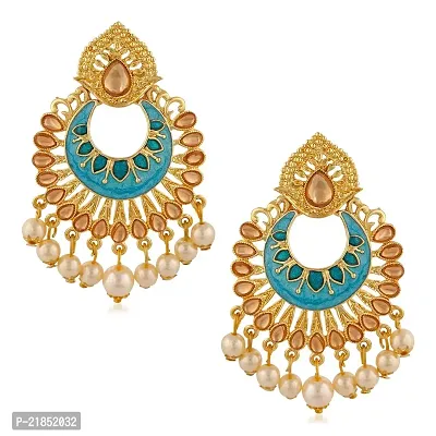 Mahi Meenakari Work Traditional Dangle Drop Earrings with Artificial Bead and Crystals for Women (ER1109702G)-thumb0