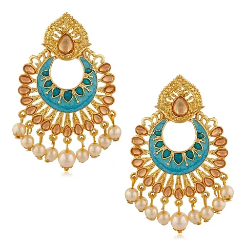 Mahi Meenakari Work Traditional Dangle Drop Earrings with Artificial Bead and Crystals for Women (ER1109702G)