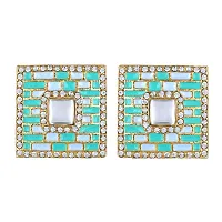 Mahi Squarish Dangler Earrings with Crystals and Dark Green and Light Blue Meenakari Enamel for Women (ER11098151GDGre)-thumb2