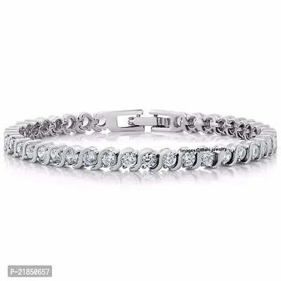 Mahi Silver Rhodium Plated Mystic Tennis Bracelet with Crystal Stones for Women