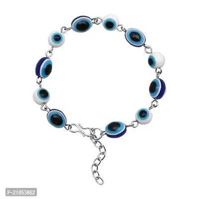 Mahi Rhodium Plated Evil Eye Beaded Adjustable Link Unisex Bracelet (BR1101027R)-thumb3