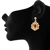 Donna Fashion Red Floral Drop Gold Plated Dangler Earrings with Crystals for Women ER30092G-thumb1