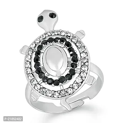 Mahi Contemporary Alloy and Crystal Tortoise Ring for Women  Girls (White)-thumb0