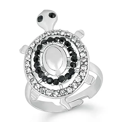 Mahi Contemporary Alloy and Crystal Tortoise Ring for Women & Girls (White)