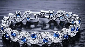 Mahi Rhodium Plated Brass Royal Blue Crystals Bracelet for Women-thumb3