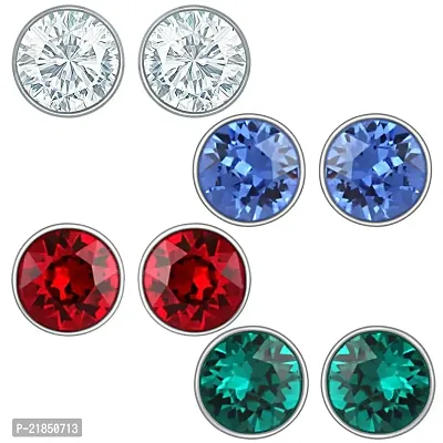 Mahi Rhodium Plated Swarovski Crystal Round Stud Earring for Women and Girls CO1104532R