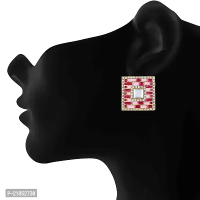 Mahi Squarish Dangler Earrings with Crystals and Maroon and Pink Meenakari Enamel for Women (ER11098149GMrn)-thumb2