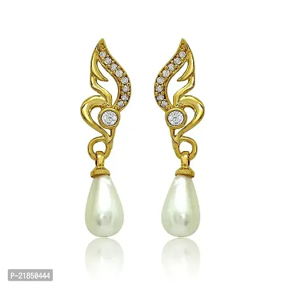 Mahi Exa Collection CZ Butterfly Pearl Gold Plated Dangle  Drop Earrings for Women ER6012083G