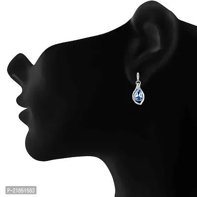 Mahi Rhodium Plated Majestic Water Drop Montana Blue Earrings with Crystal Stones ER1193696RMBlu-thumb2
