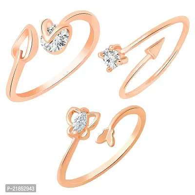 Mahi Rose Gold Plated Combo of 3 Adjustable Finger Rings with Cubic Zirconia for Women (CO1105444Z)